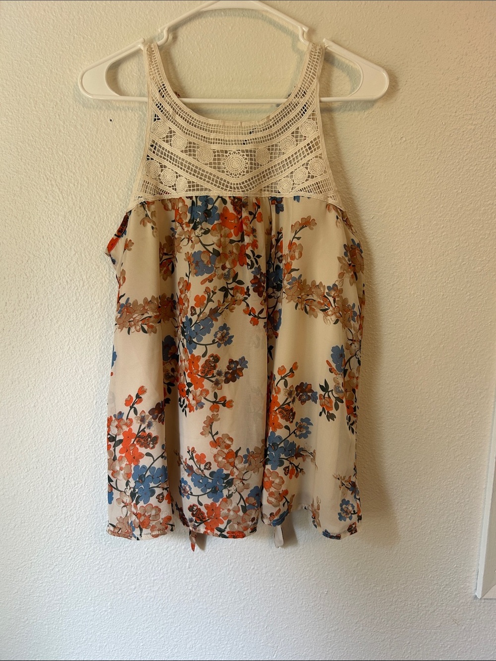 Source Unknown Cream Halter Camisole with Blue & Orange Floral